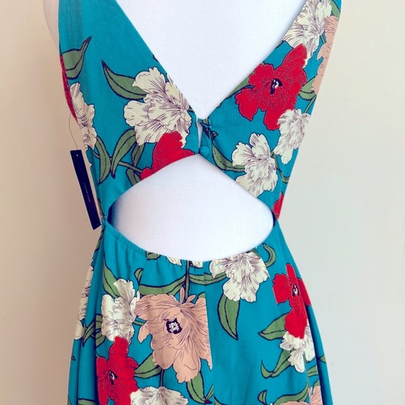 Lulus Country Club Teal Blue Floral Print Wrap Midi Dress Size S NWT - Picture 8 of 15